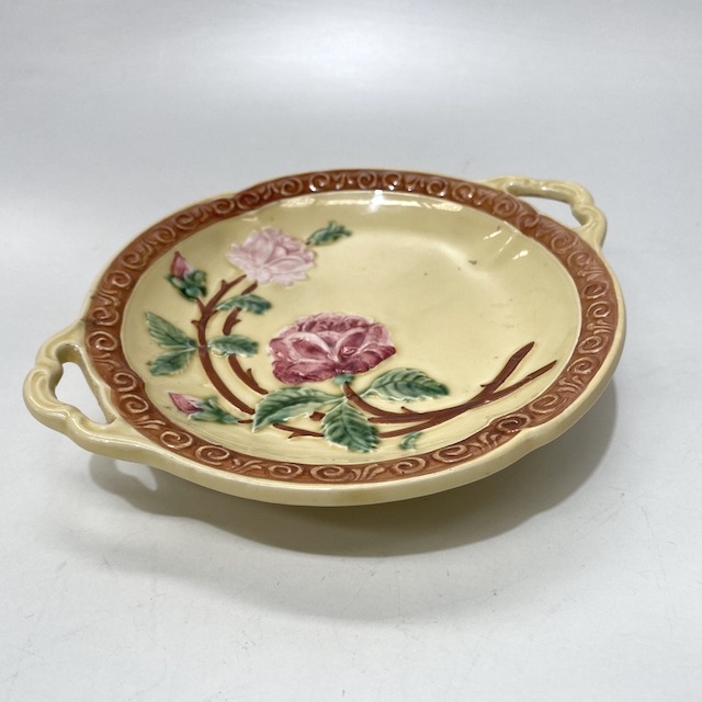 PLATE, Vintage Serving Platter w Handles - Cream w Roses (Small)